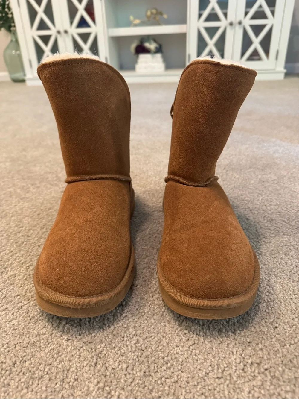 BearPaw Women's Chestnut Suede Winter Boot with Shearling Cuff
